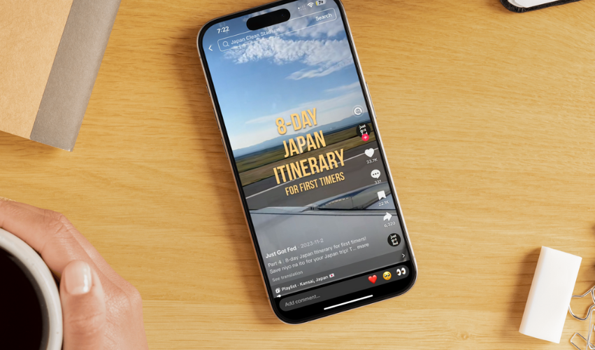 Travel content marketing example showing Japan itinerary video on smartphone
